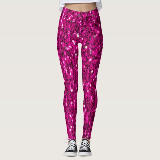Hot-Rosa-Glitzern Imitate Glitzer Leggings (Vorderseite)