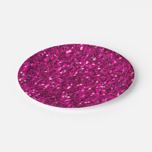 Hot-Rosa-Glitzern Imitate Glitzer Pappteller (Schrägansicht)