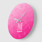 Hot rosa Gradient Geometrie Mesh Muster Monogramm Große Wanduhr (Winkel)