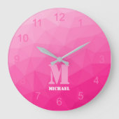 Hot rosa Gradient Geometrie Mesh Muster Monogramm Große Wanduhr (Vorderseite)