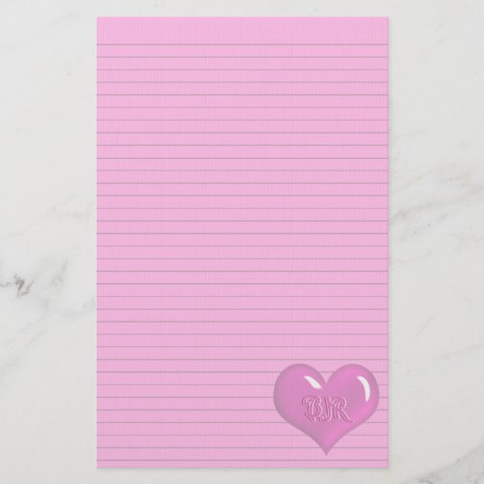 Hot-Rosa-Heart-Monogram-Option Briefpapier (Vorderseite)
