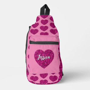 Hot rosa Herz Glitzer Funkelmuster Individuelle Na Crossbody Bag