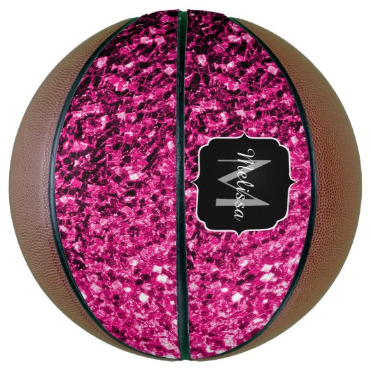Hot-Rosa-Imitat Glitzer Funkeln Monogramm-Name Basketball (Vertikal)