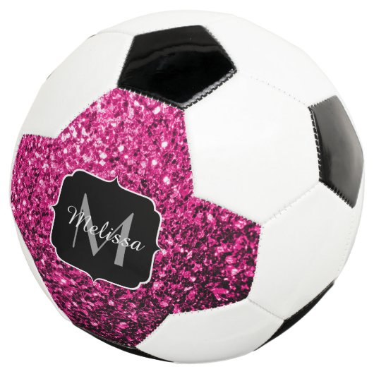 Hot-Rosa-Imitat Glitzer Funkeln Monogramm-Name Fußball (Dreiviertel)
