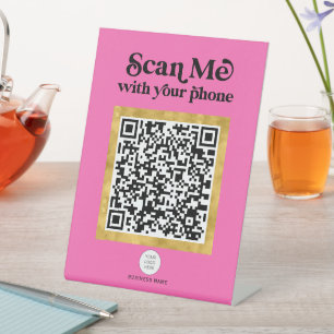 Hot Rosa Modernes, trendiges QR-Geschäftszeichen Sockelschild