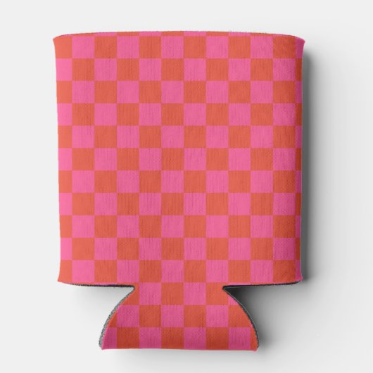 Hot Rosa Orange Retro Checkerboard-Brautparty Dosenkühler (Rückseite)