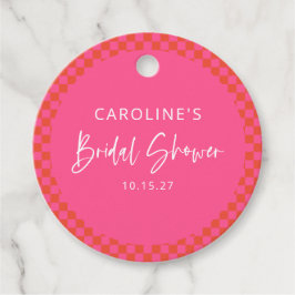 Hot Rosa Orange Retro Checkerboard-Brautparty Geschenkanhänger