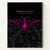 Hot-Rosa-Rahmen und schwarzer Damast Notizblock (Rückseite)