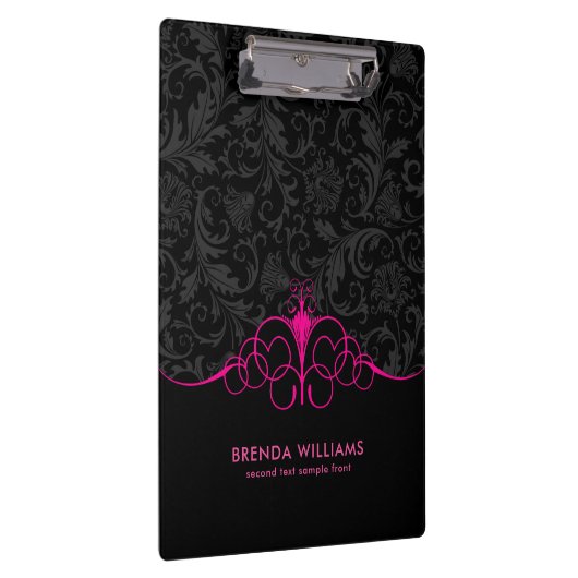 Hot-Rosa-Rahmen und schwarzes Damask-Muster Klemmbrett (Rechts)