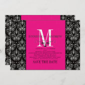 Hot rosa Save the Date Monogram Damask (Vorne/Hinten)