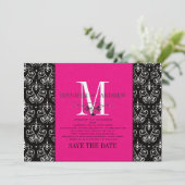 Hot rosa Save the Date Monogram Damask (Stehend Vorderseite)