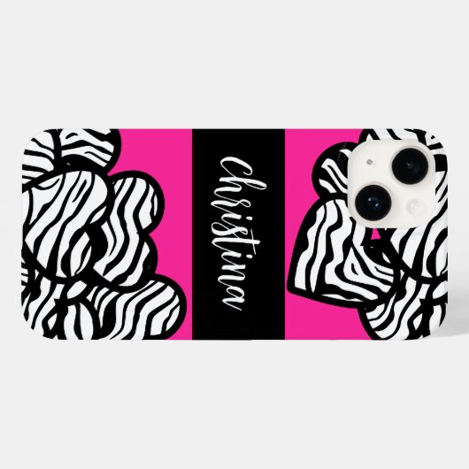 Hot rosa Schwarz-Weiß-Zebra-Muster Herzname Case-Mate iPhone Hülle (Rückseite (Horizontal))