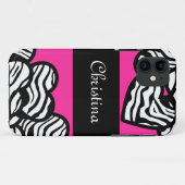 Hot rosa Schwarz-Weiß-Zebra-Muster Herzname Case-Mate iPhone Hülle (Rückseite (Horizontal))