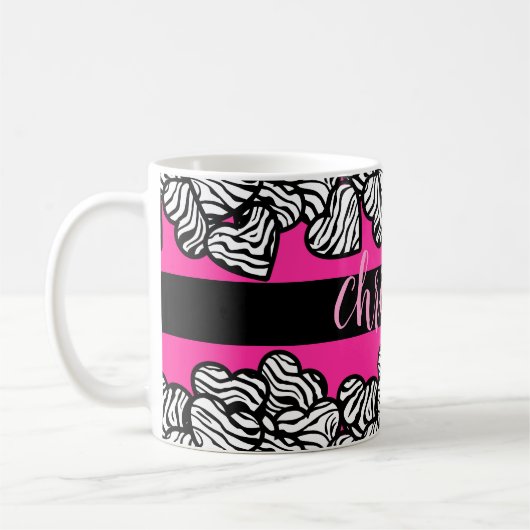 Hot rosa Schwarz-Weiß-Zebra-Muster Herzname Kaffeetasse (Links)