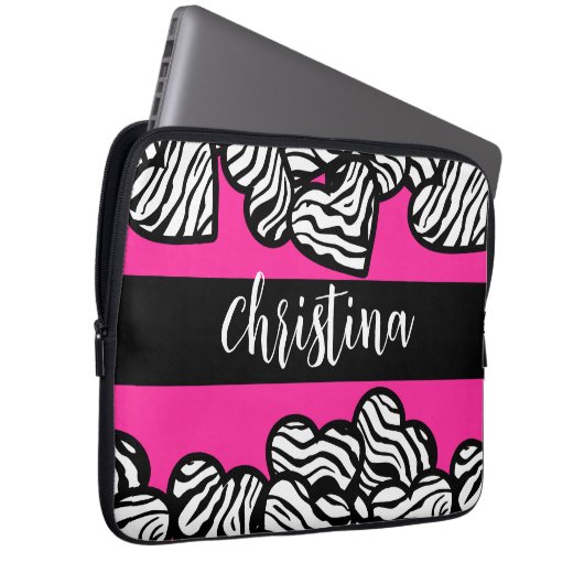Hot rosa Schwarz-Weiß-Zebra-Muster Herzname Laptopschutzhülle (Vorne Rechts)