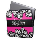 Hot rosa Schwarz-Weiß-Zebra-Muster Herzname Laptopschutzhülle (Vorderseite Links)
