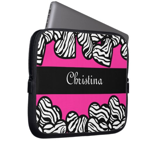 Hot rosa Schwarz-Weiß-Zebra-Muster Herzname Laptopschutzhülle (Vorne Rechts)