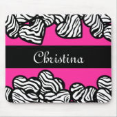 Hot rosa Schwarz-Weiß-Zebra-Muster Herzname Mousepad (Vorne)