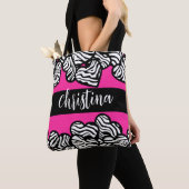 Hot rosa Schwarz-Weiß-Zebra-Muster Herzname Tasche (Von Nahem)