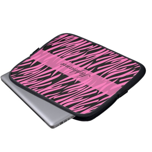 Hot Rosa und Black Zebra Print Laptopschutzhülle (Vorne Knopf)