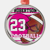 Hot Rosa und White Football Silbernes Ornament (Vorne)