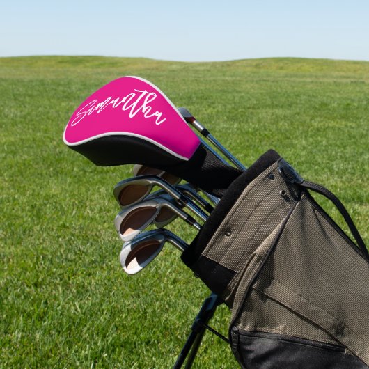 Hot Rosa und White Modern Pinsel Golf Headcover (In SItu)