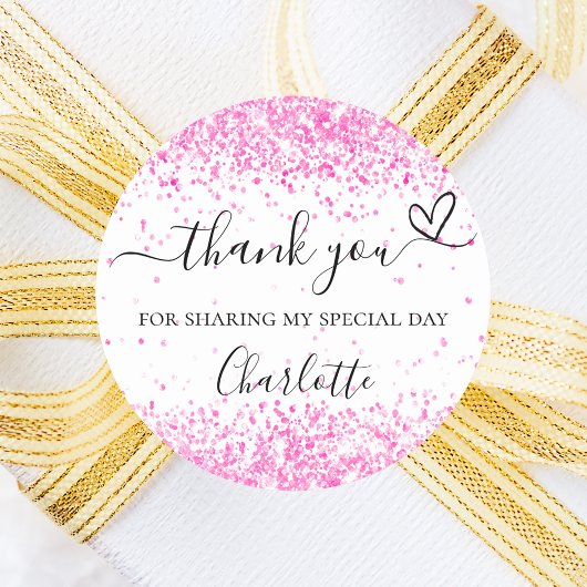 Hot rosa Weiß Confetti vielen Dank Runder Aufkleber