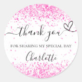 Hot rosa Weiß Confetti vielen Dank Runder Aufkleber (Vorderseite)