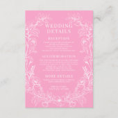 Hot rosa, weißer Blumenstrauß Details Hochzeitsrei Begleitkarte (Vorderseite)