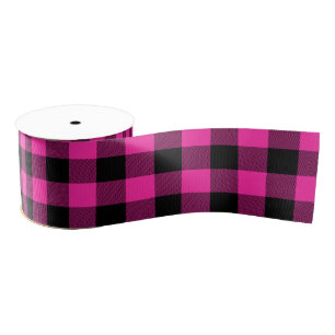 Hot Rose Rosa und Black Buffalo Kariert Ripsband