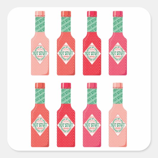 Hot-Sauce-Flaschen Hot-Stuff scharfes Geschenk Quadratischer Aufkleber (Vorderseite)