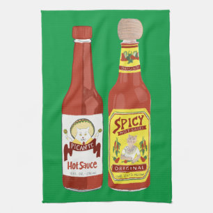 HOT SAUCE Spicy Cat Picante Green Geschirrtuch