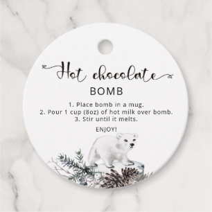 Hot-Schokolade-Bombe-Tag. Winterwärme Kakaombe Geschenkanhänger