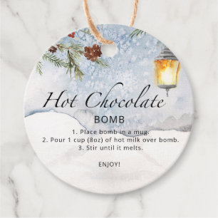 Hot-Schokolade-Bombe-Tag. Winterwärme Kakaombe Geschenkanhänger
