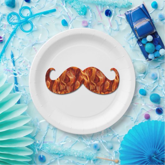 Hot Sizzling Yummy Mustache Bacon Textur Pappteller (Party)
