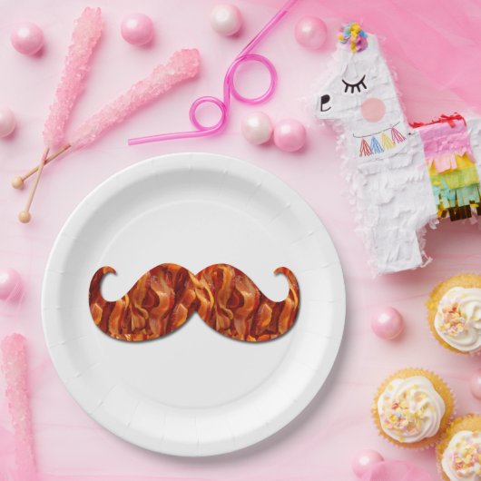 Hot Sizzling Yummy Mustache Bacon Textur Pappteller (Party)