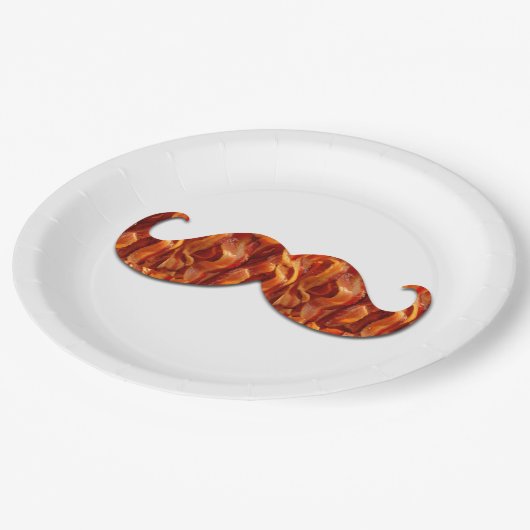 Hot Sizzling Yummy Mustache Bacon Textur Pappteller (Schrägansicht)