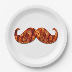 Hot Sizzling Yummy Mustache Bacon Textur Pappteller
