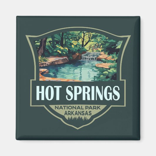 Hot Springs Nationalpark Illustration Retro Abzeic Magnet (Vorne)