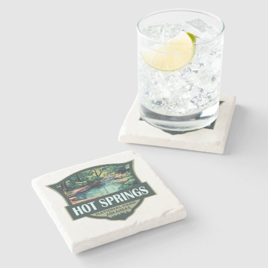 Hot Springs Nationalpark Illustration Retro Abzeic Steinuntersetzer (Seitenansicht)