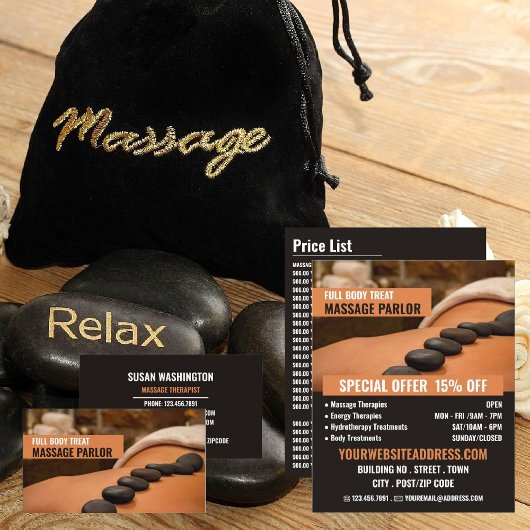 Hot Stone Massage, Massagetherapeut Visitenkarte