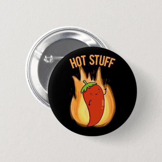 Hot Stuff Funny Red Hot Chili Pepper Pub Dark BG Button (Vorne & Hinten)