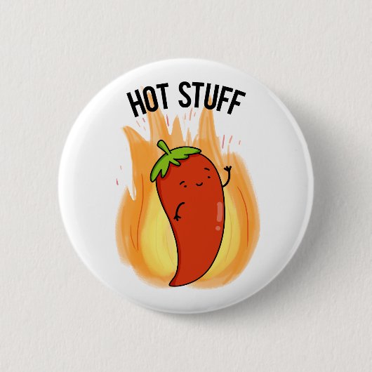 Hot Stuff Funny Red Hot Chili Pfeffer Puff Button (Vorderseite)
