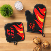 Hot Stuff GRILLEN Feuer Brand Brand Brand Brand Cu Ofenhandschuh & Topflappen-Set (Oben Unten)