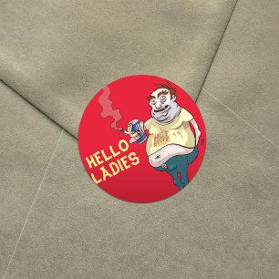 Hot Stuff Pot Bauch Raucher im T - Shirt Cartoon Runder Aufkleber