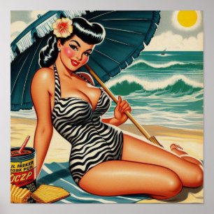 Hot Summer Beach Button Poster