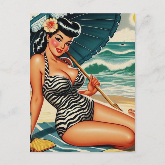 Hot Summer Beach Button Postkarte (Vorderseite)