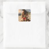 Hot Summer Bikini Girl Foto Postcard Magnet Class Quadratischer Aufkleber (Tasche)