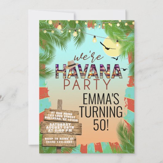 Hot Summer Havana Nights Retro Tropisches Party Einladung (Vorderseite)