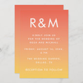 Hot Summer Orange Ombre Minimalistisch Monogram Einladung (Vorne/Hinten)